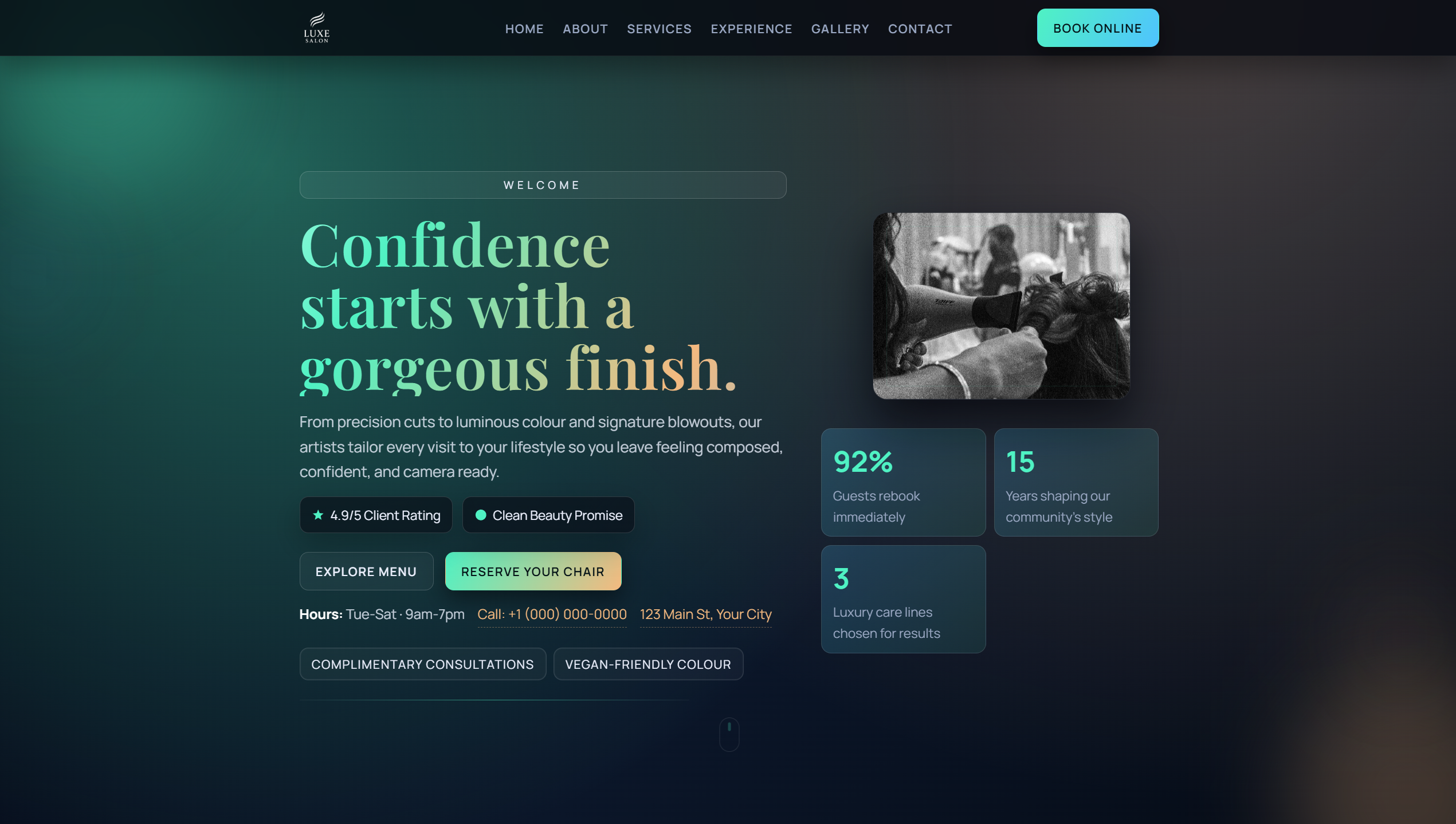 Luxe Hair Salon website